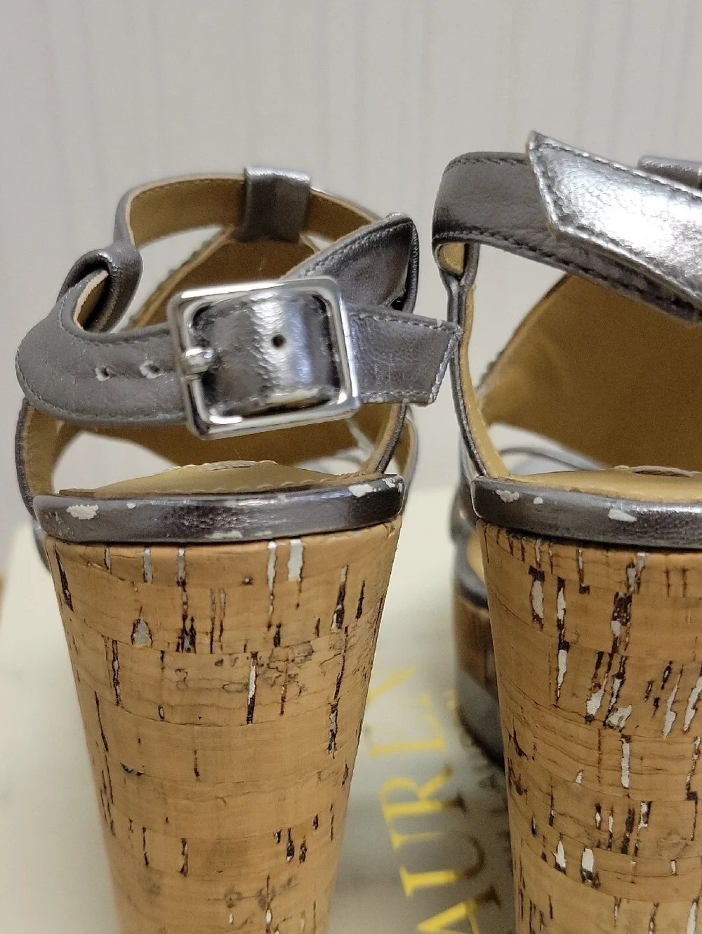 Lauren Ralph Lauren Embellished Silver Cork Wedge Mattie Sandals 6.5 Festival